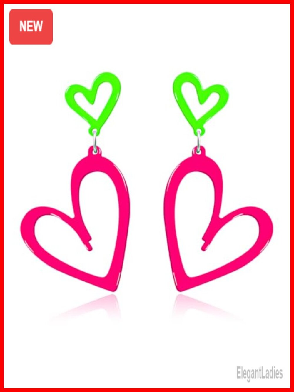 Heart Acrylic Drop Dangle Earrings Neon Retro Party Gift